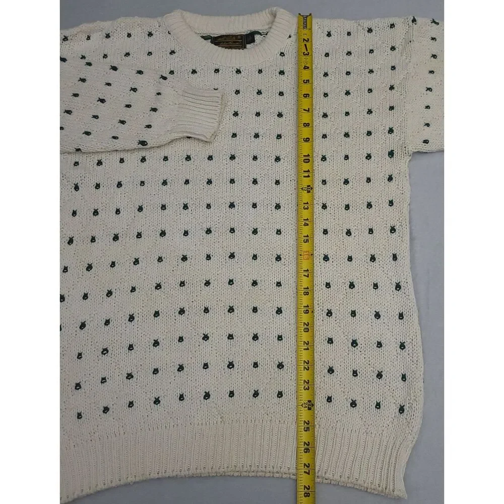 VTG Eddie Bauer Mens Outdoor Outfitter Cotton‎ Knit Sweater M Cream Green USA - Picture 8 of 8